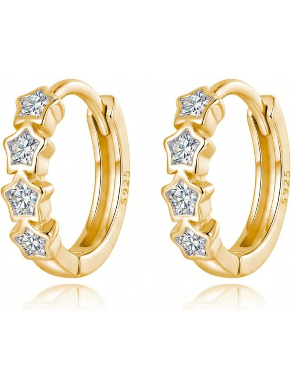 Sparkling 925 Sterling Silver CZ Star Huggie Hoop Earrings for Women & Teens